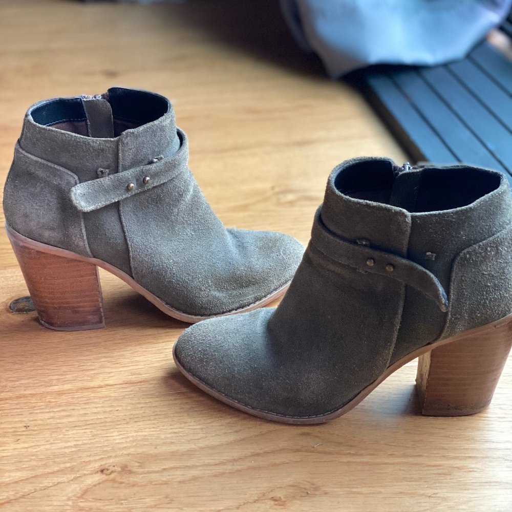 Sole Society Greenish Grey Suede Heeled Botties